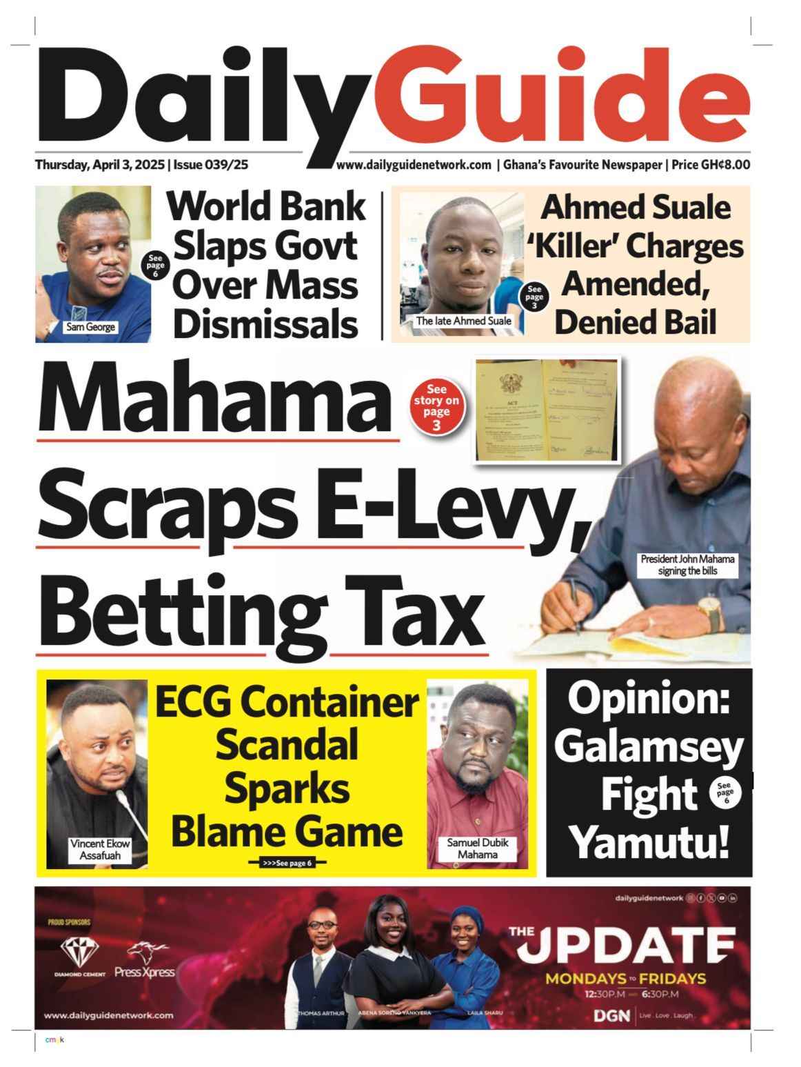 Newspaper Front Pages: Thursday April 3, 2025