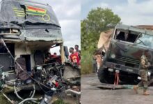 Photo of Military Truck Carrying Troops to Bawku Collides with STC Bus in Ashanti Region